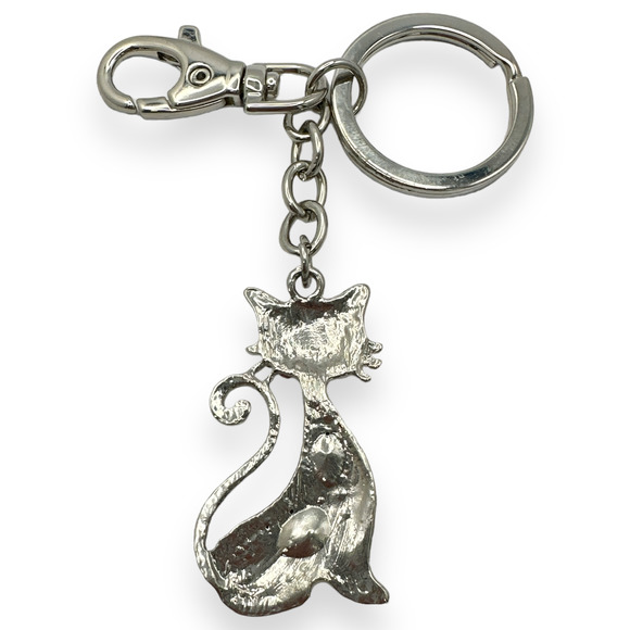 Kitty Cat Keychain w/ Rhinestone Crystals, Split Key Ring & Clip, w/ Gift Bag - Picture 3 of 4